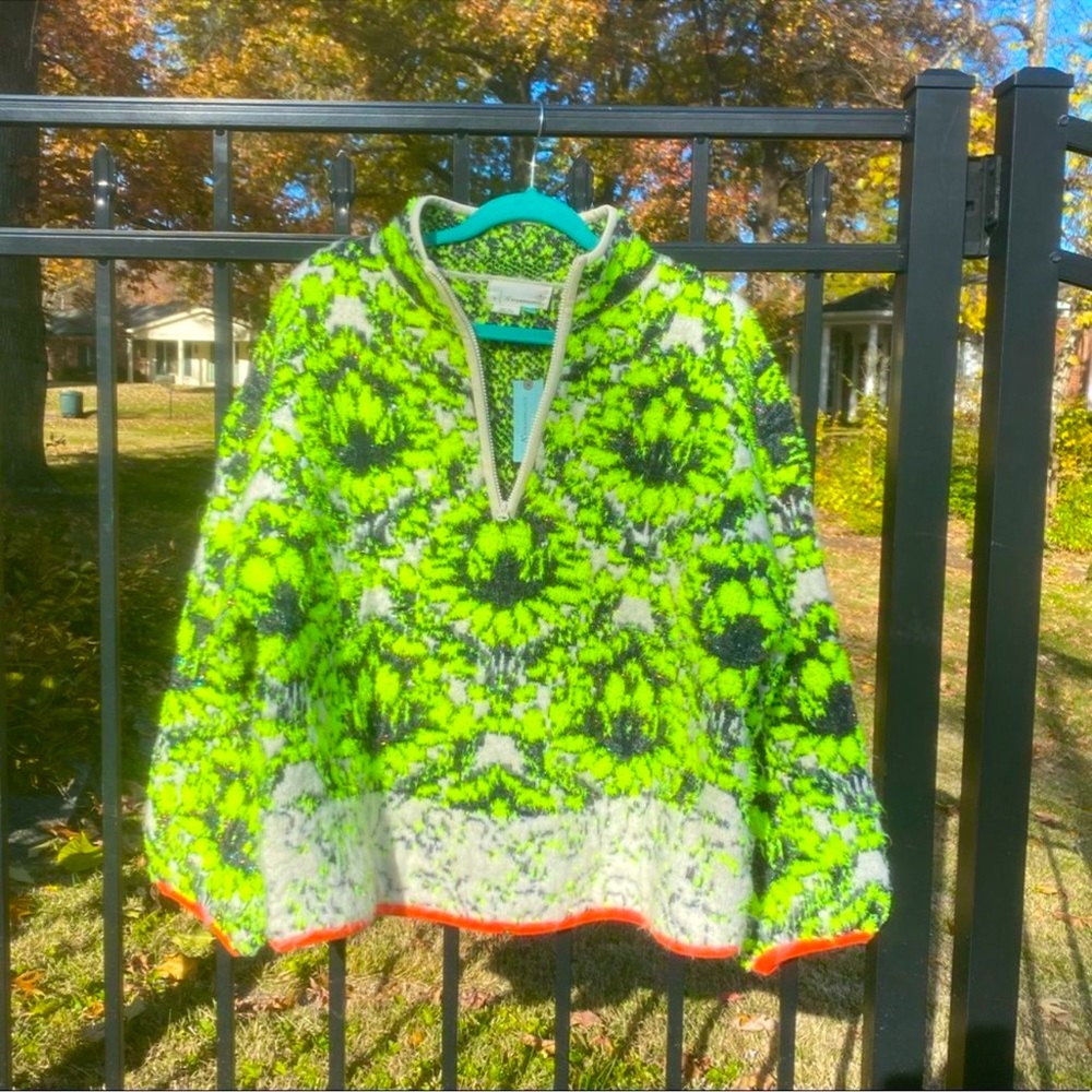 ANTHROPOLOGIE Cristina Fuzzy Neon Fleece Half Zip Pullover Sweater Sweatshirt - Picture 11 of 16